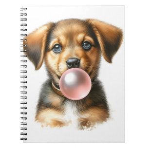 Cute Brown Puppy Dog Blowing Bubble Gum Spiral Notebook