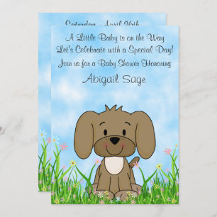 Cute Brown Puppy Dog n Flowers Baby Shower Invite
