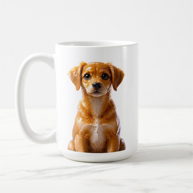 Cute Brown Puppy Illustration Coffee Mug (Left)