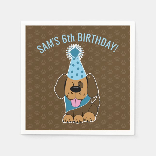 Cute Brown Puppy Paw-ty Birthday Napkin (Front)