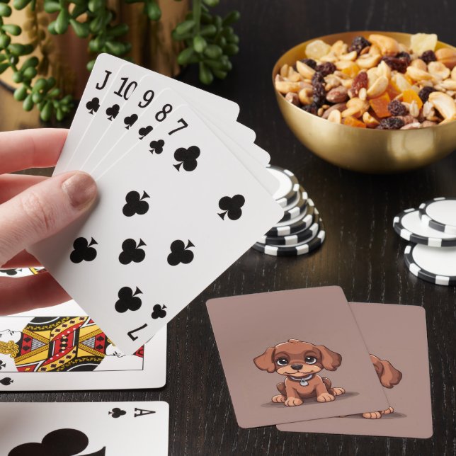 Cute brown puppy playing cards (In Situ)