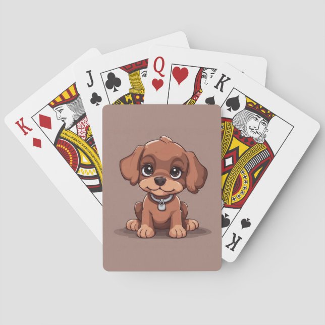 Cute brown puppy playing cards (Back)