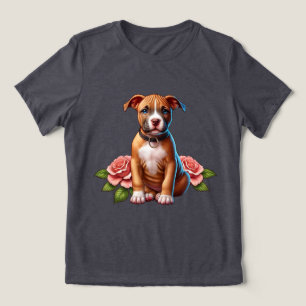 Cute Brown Puppy with Roses Tri-Blend Shirt