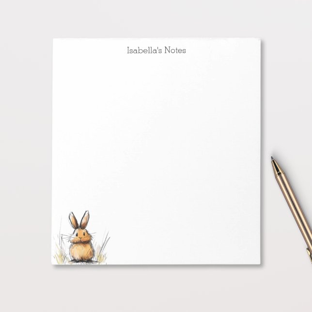 Cute Brown Rabbit Bunny Sketch Personalised Notepad (Creator Uploaded)