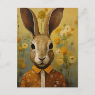 Cute Brown Rabbit in a Floral Shirt Postcard