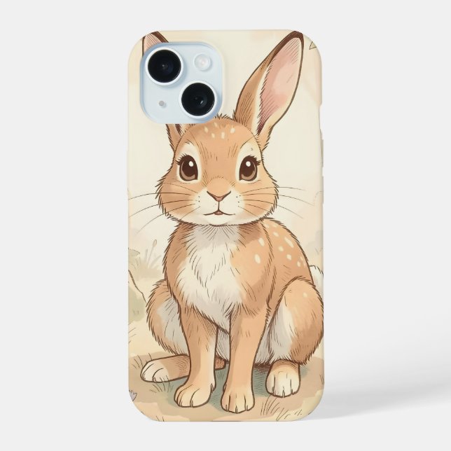 Cute brown rabbit in a forest iPhone 15 case (Back)