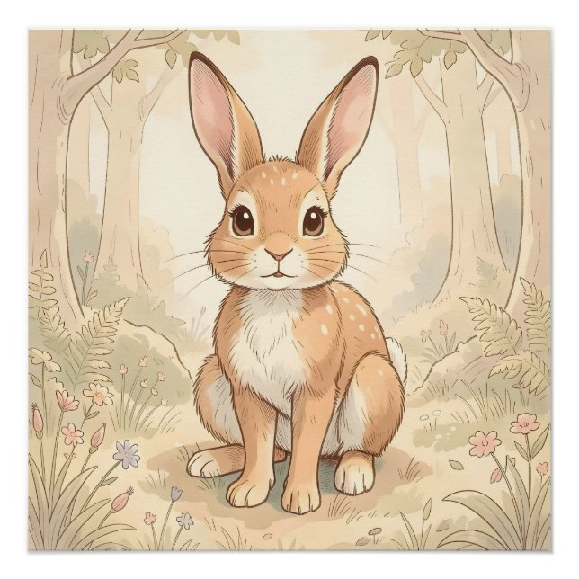 Cute brown rabbit in a forest poster (Front)
