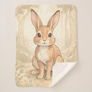 Cute brown rabbit in a forest sherpa blanket