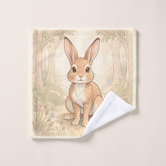 Cute brown rabbit in a forest wash cloth (Wash Cloth)