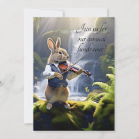 Cute Brown Rabbit Playing the Violin by Waterfall