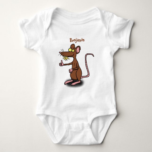 Cute brown rat thumbs up cartoon baby bodysuit (Front)