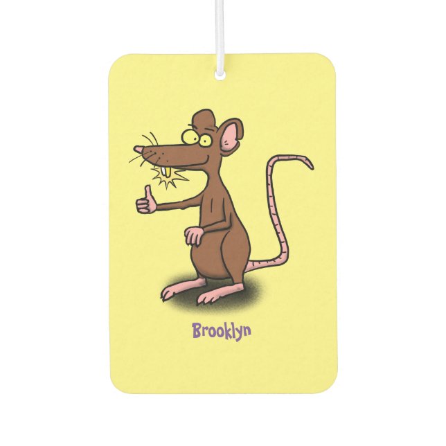 Cute brown rat thumbs up cartoon car air freshener (Front)