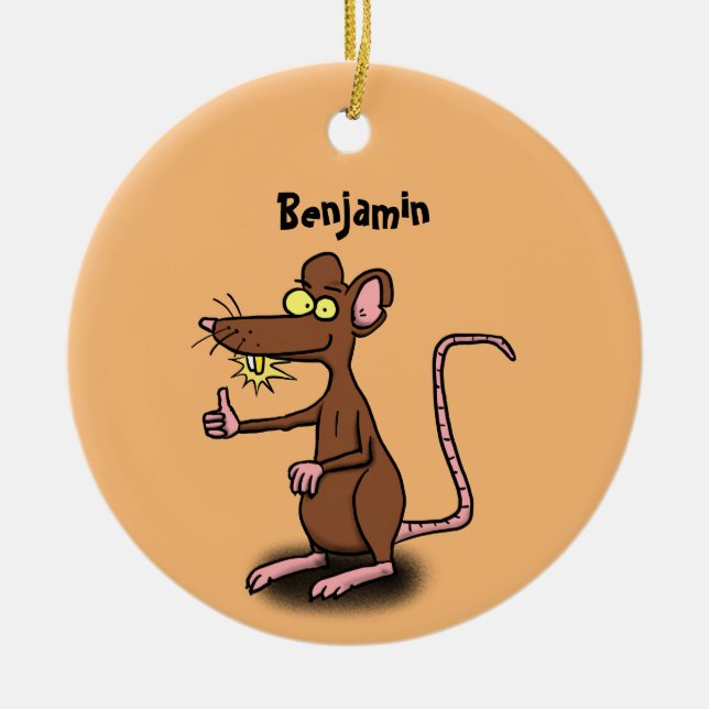 Cute brown rat thumbs up cartoon ceramic tree decoration (Front)