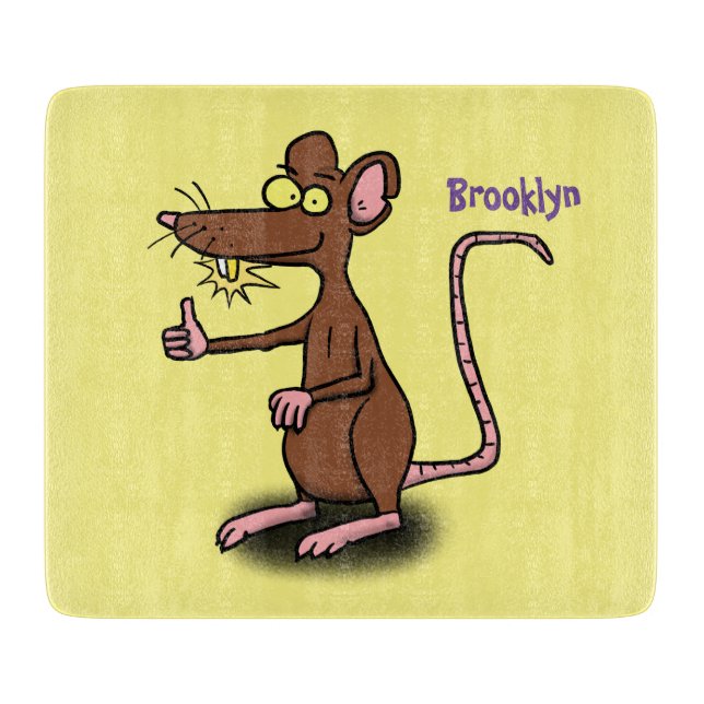 Cute brown rat thumbs up cartoon cutting board (Front)