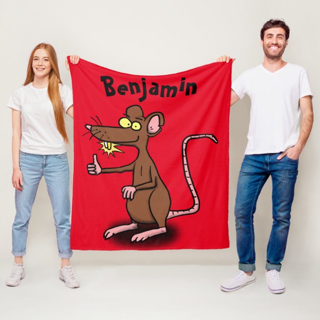 Cute brown rat thumbs up cartoon fleece blanket (In Situ)