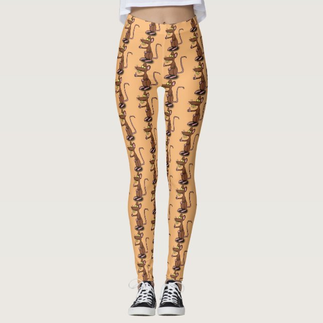 Cute brown rat thumbs up cartoon leggings (Front)