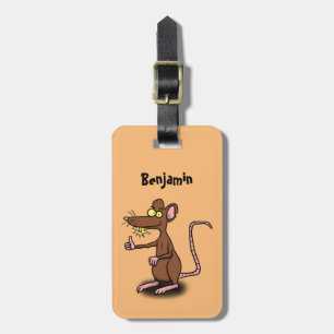 Cute brown rat thumbs up cartoon luggage tag