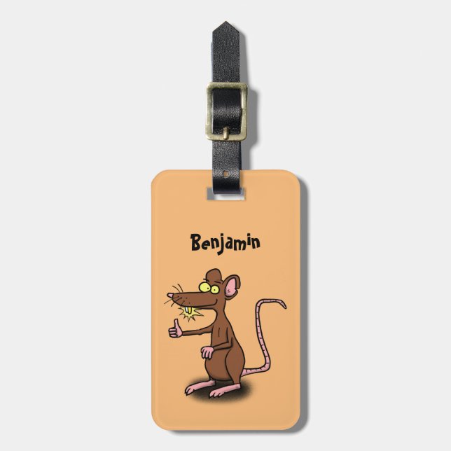 Cute brown rat thumbs up cartoon luggage tag (Front Vertical)