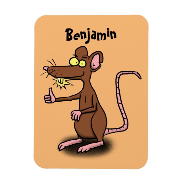Cute brown rat thumbs up cartoon magnet (Vertical)
