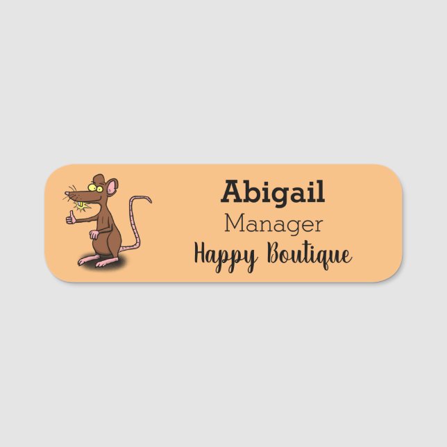 Cute brown rat thumbs up cartoon  name tag (Front)