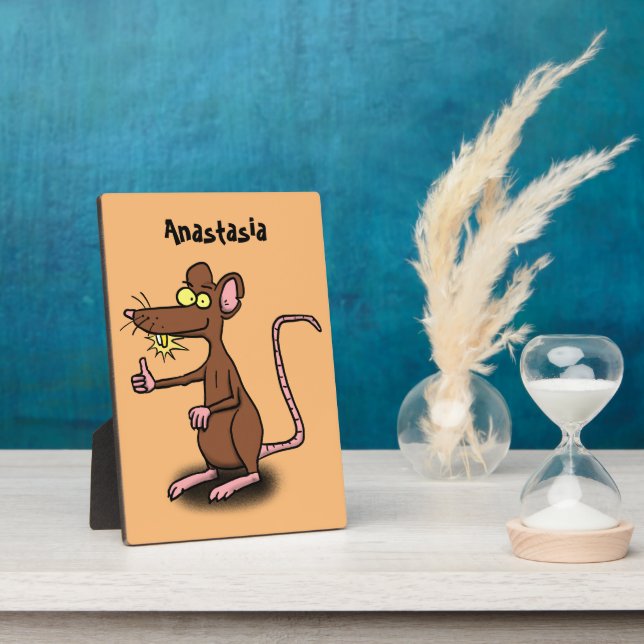 Cute brown rat thumbs up cartoon plaque (Side)