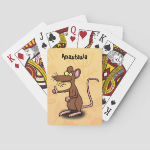 Cute brown rat thumbs up cartoon playing cards