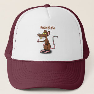Cute brown rat thumbs up cartoon trucker hat