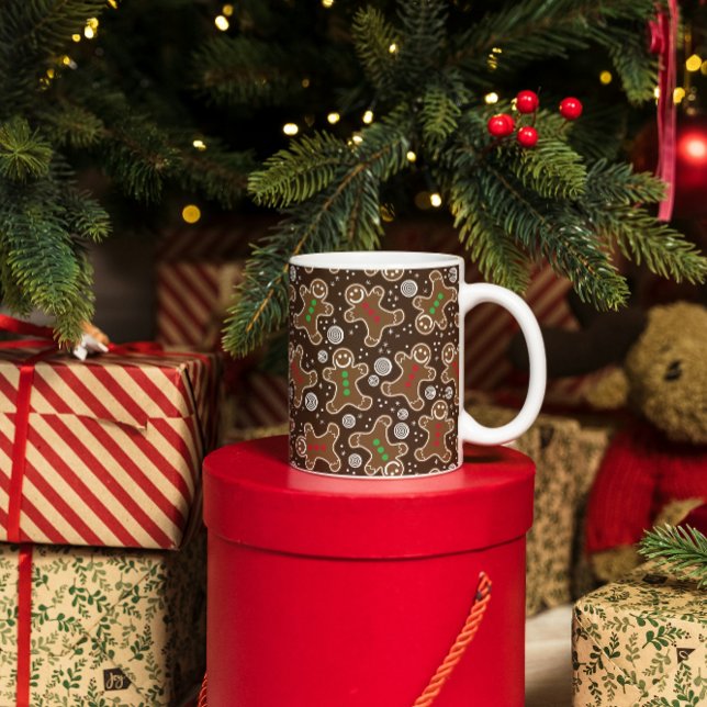 Cute Brown Red Green Christmas Gingerbreads Coffee Mug (Creator Uploaded)
