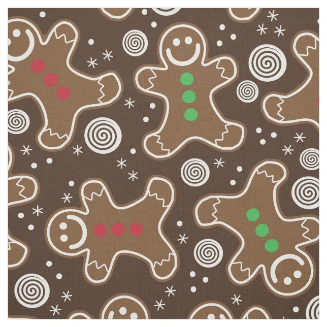 Cute Brown Red Green Christmas Gingerbreads Fabric (Swatch)