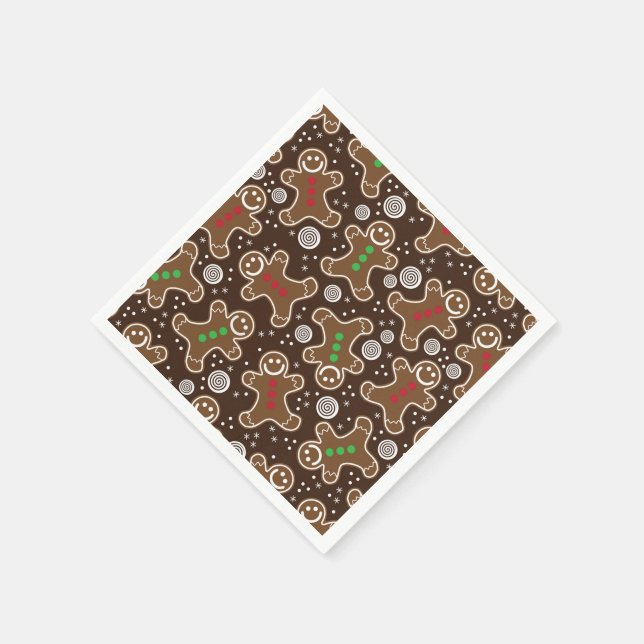 Cute Brown Red Green Christmas Gingerbreads Napkin (Corner)