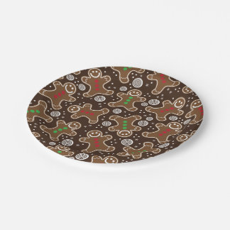 Cute Brown Red Green Christmas Gingerbreads Paper Plate