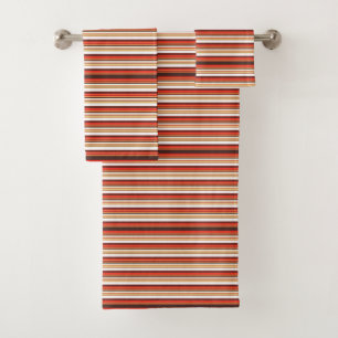 Cute brown red stripes bath towel set