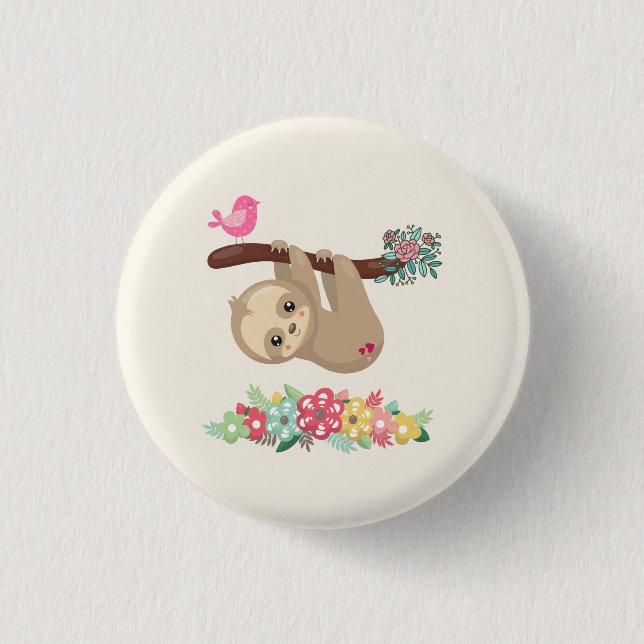 Cute Brown Sloth Hanging Upside down 3 Cm Round Badge (Front)