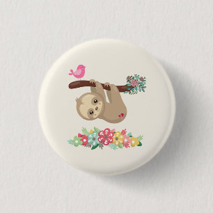 Cute Brown Sloth Hanging Upside down 3 Cm Round Badge