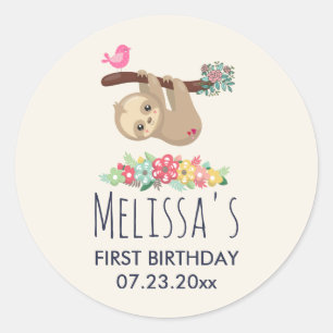 Cute Brown Sloth Hanging Upside down Birthday Classic Round Sticker