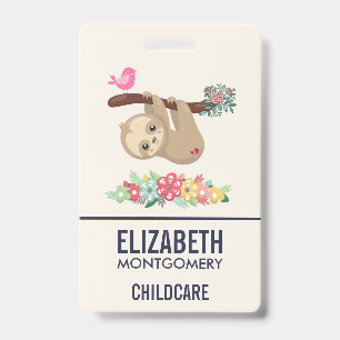 Cute Brown Sloth Hanging Upside down ID Badge