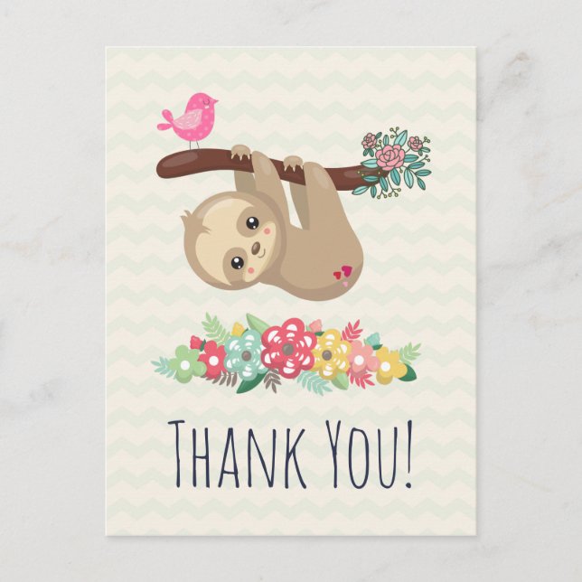 Cute Brown Sloth Hanging Upside Down Thank You Postcard (Front)