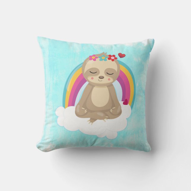 Cute Brown Sloth, Meditating on a Cloud Cushion (Front)