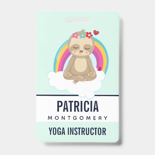 Cute Brown Sloth, Meditating on a Cloud ID Badge (Front)
