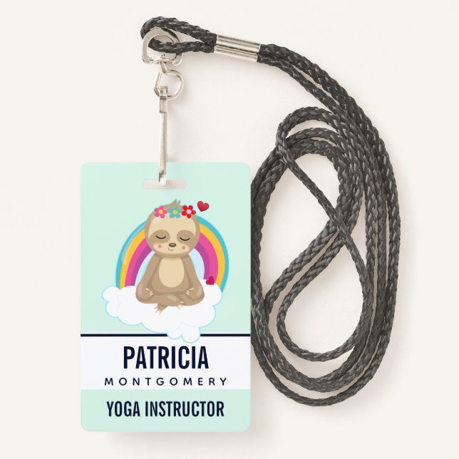 Cute Brown Sloth, Meditating on a Cloud ID Badge (Front with Lanyard)