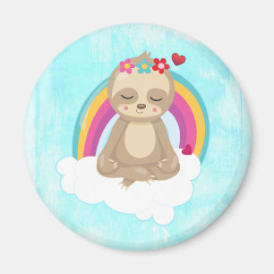 Cute Brown Sloth, Meditating on a Cloud Magnet