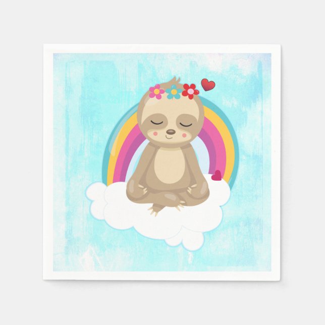 Cute Brown Sloth Meditating on a Cloud Napkin (Front)