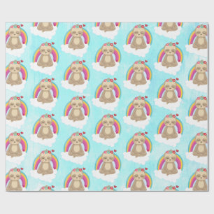 Cute Brown Sloth, Meditating on a Cloud Pattern Wrapping Paper