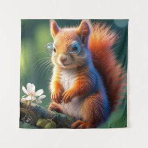 Cute Brown Squirrel Sitting On Green Grass Tapestry