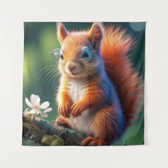Cute Brown Squirrel Sitting On Green Grass  Tapestry (Front)