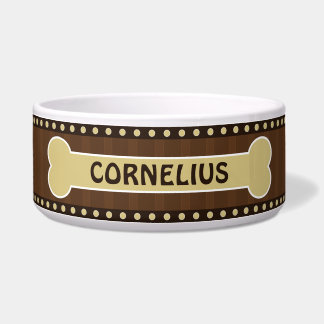 Cute Brown Stripes Bone and Paws Large Dog Bowl