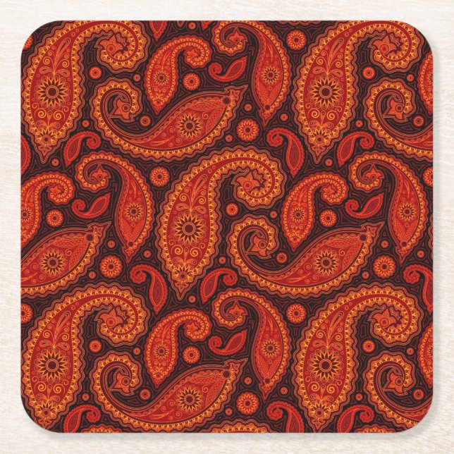 Cute brown swirl paisley patterns square paper coaster (Front)