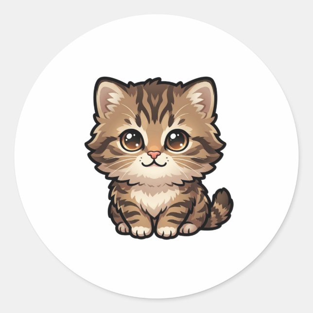 Cute Brown Tabby Kitten Classic Sticker (Front)