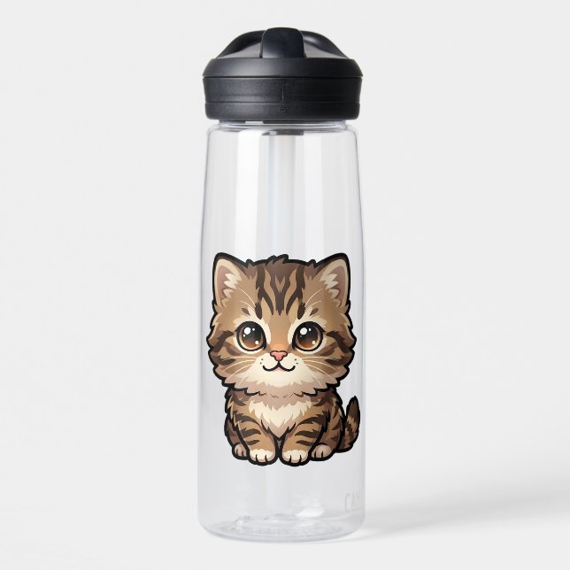 Cute Brown Tabby Kitten Water Bottle (Front)