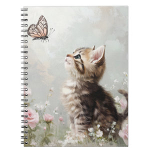 CUTE BROWN TABBY KITTEN WITH BUTTERFLIES NOTEBOOK